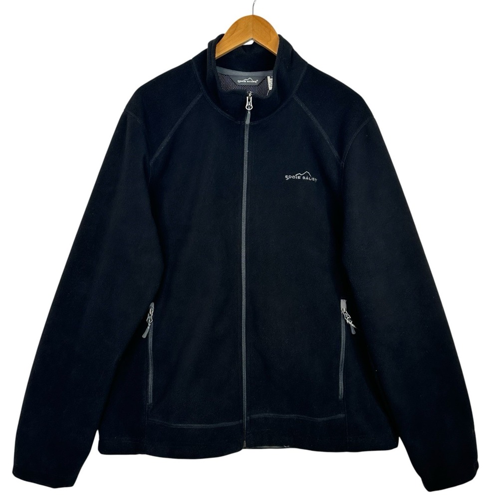 NWT Eddie Bauer Windcutter Jacket Mens L Black Fleece Wind Water Resistant